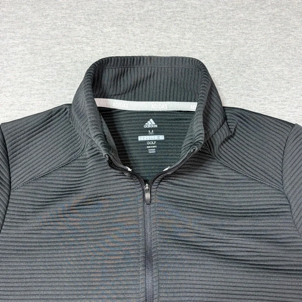 EUC Adidas Golf Women Medium Black Ribbed Full Zip Jacket Thumbhole Athletic Top
